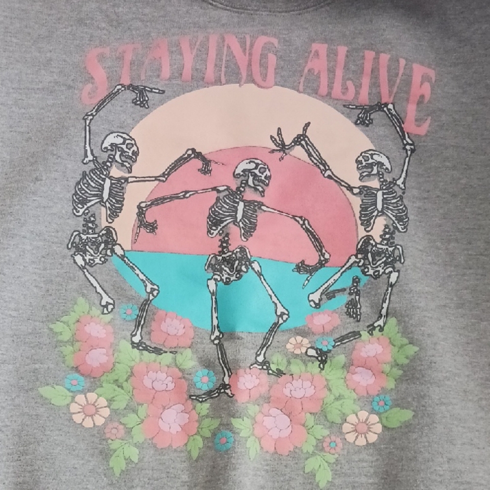 Gray Womens Oversized Shirt with Skeleton Print